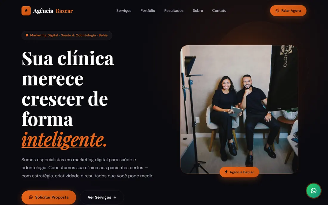 Página inicial do site da Agência Bazcar, entregue pela Livson Tecnologia